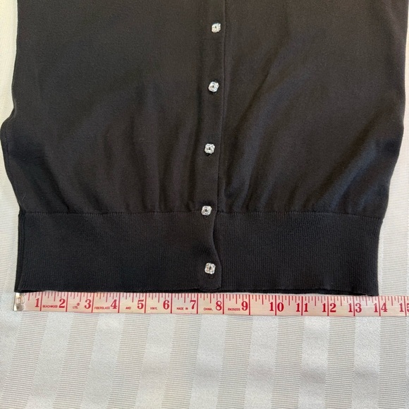 ANN TAYLOR LOFT Square Rhinestone Button Front Long Sleeve Black Cardigan Sz M - Picture 6 of 11